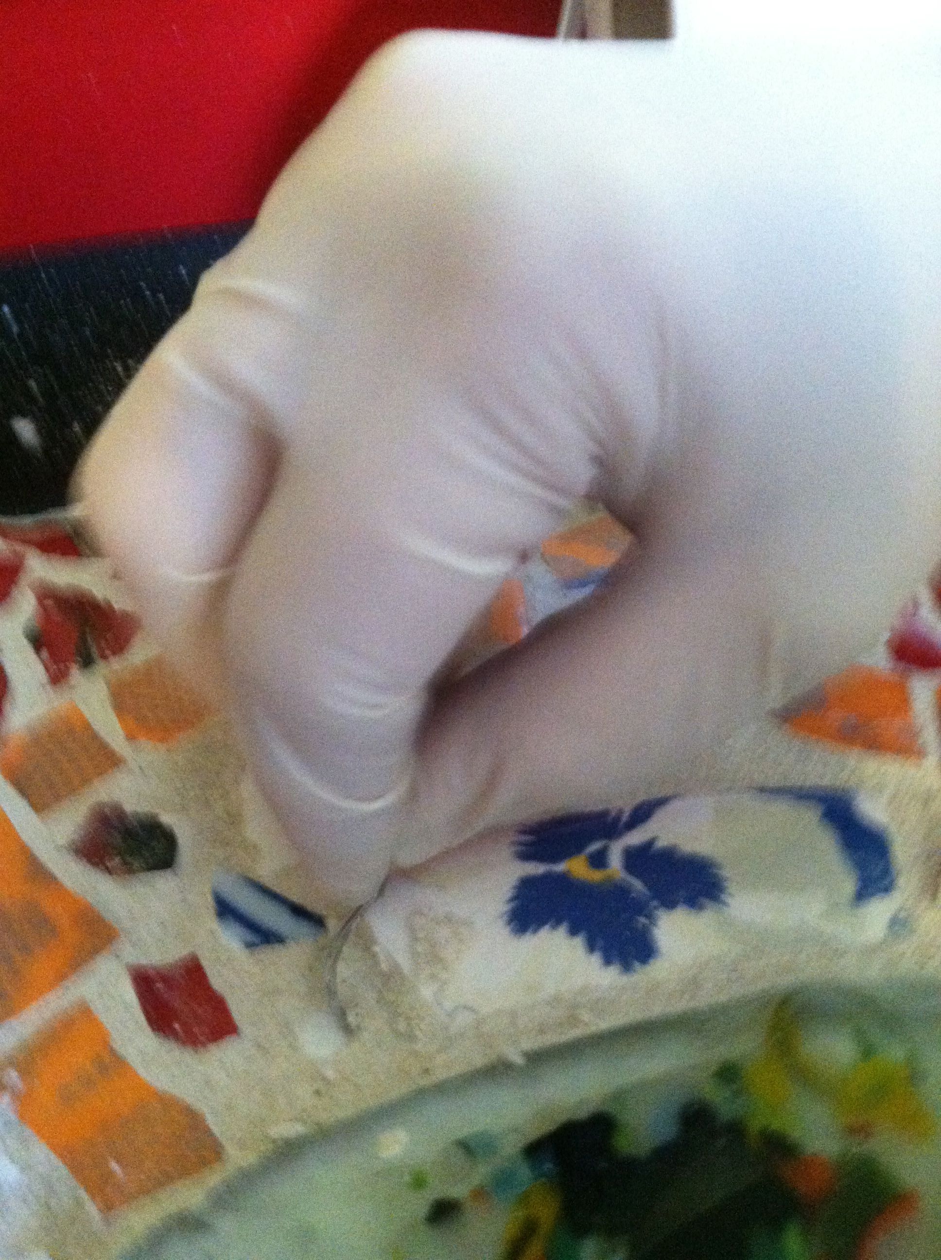We had to use clay tools to scrape away the dried grout that covered some of the tiles