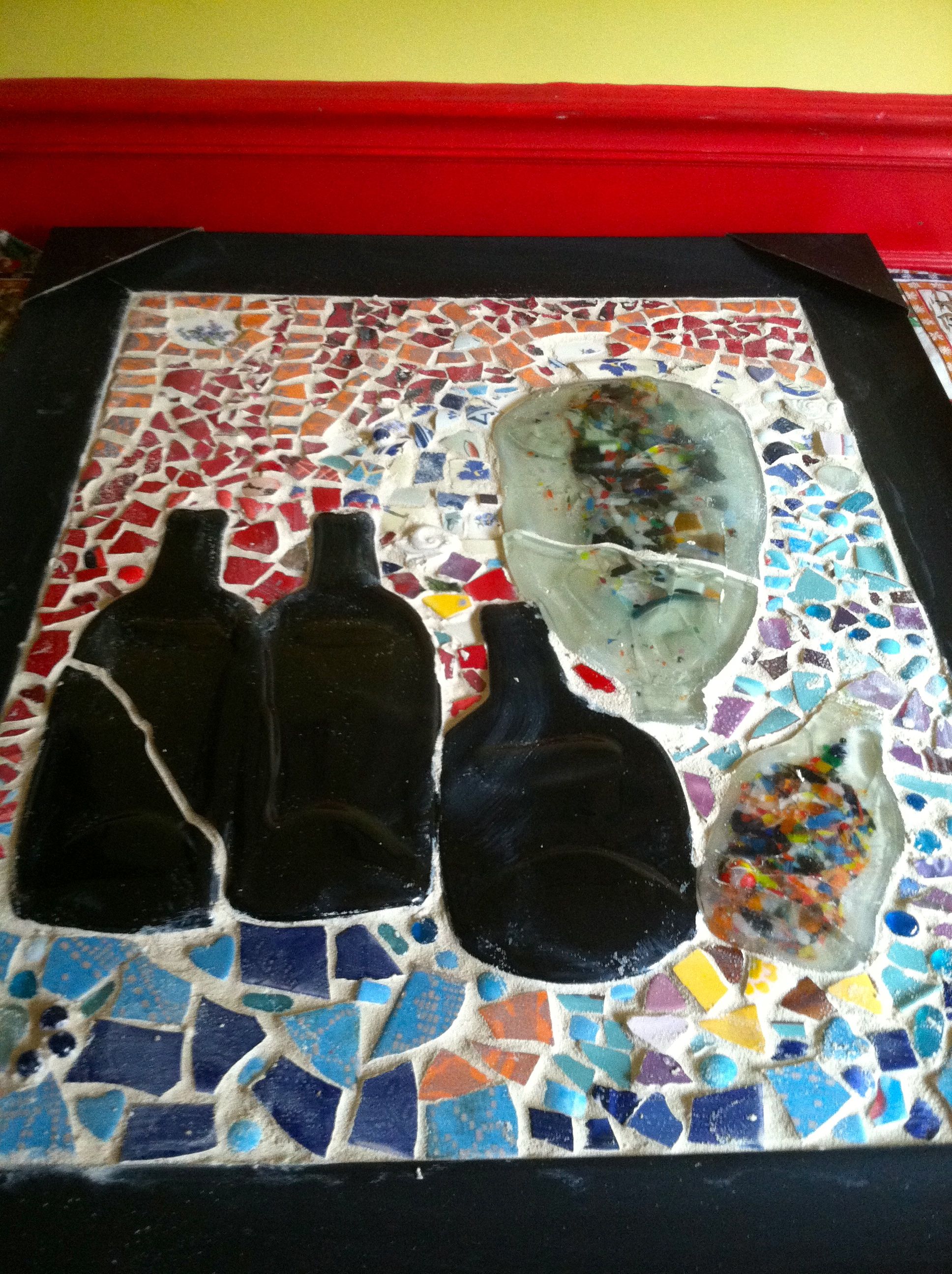 Grouted and ready to seal! If you look closely, you can see that the tiles look grimy. That's what the sealer removes!
