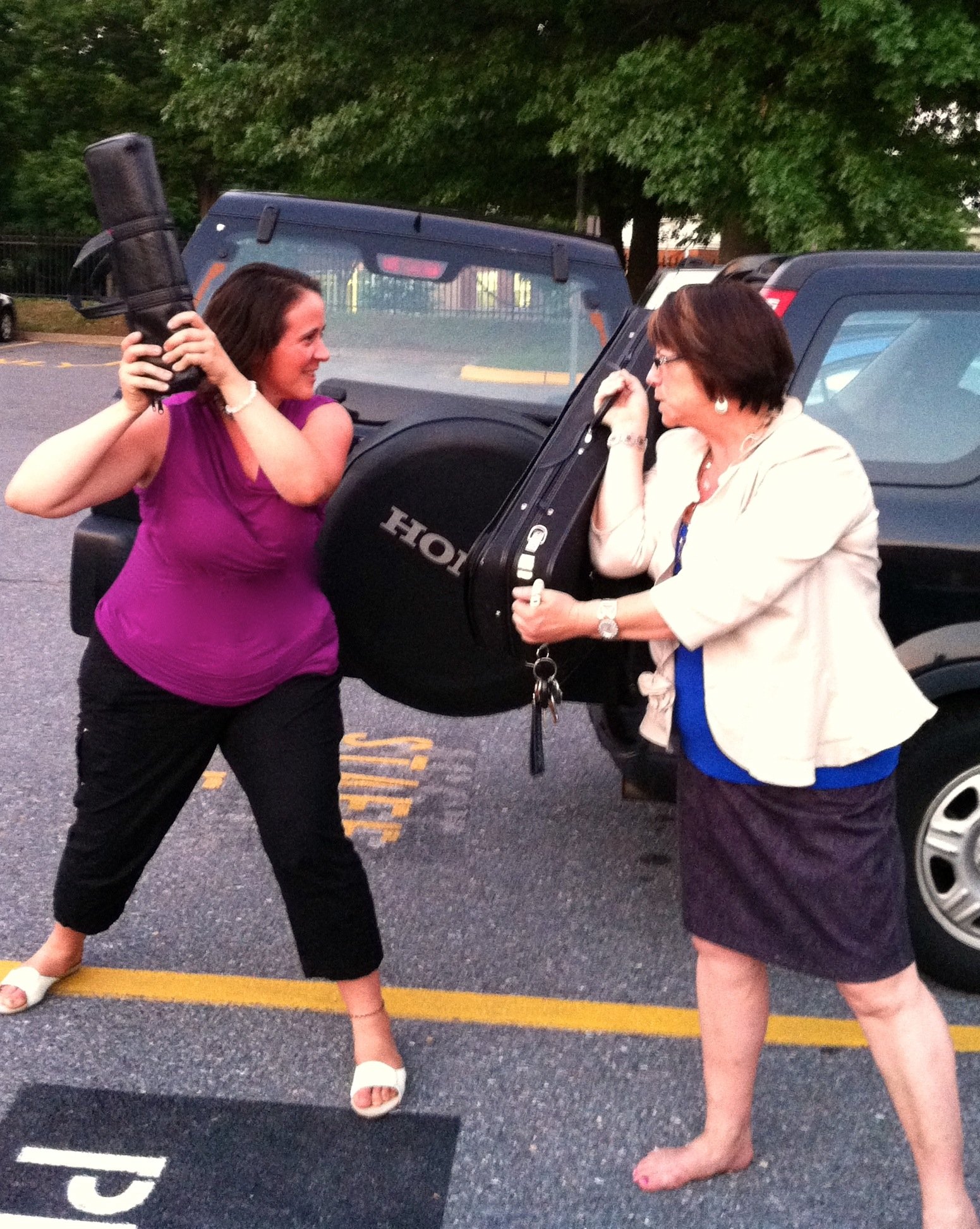 We were being goofy and attacking each other with our instruments
