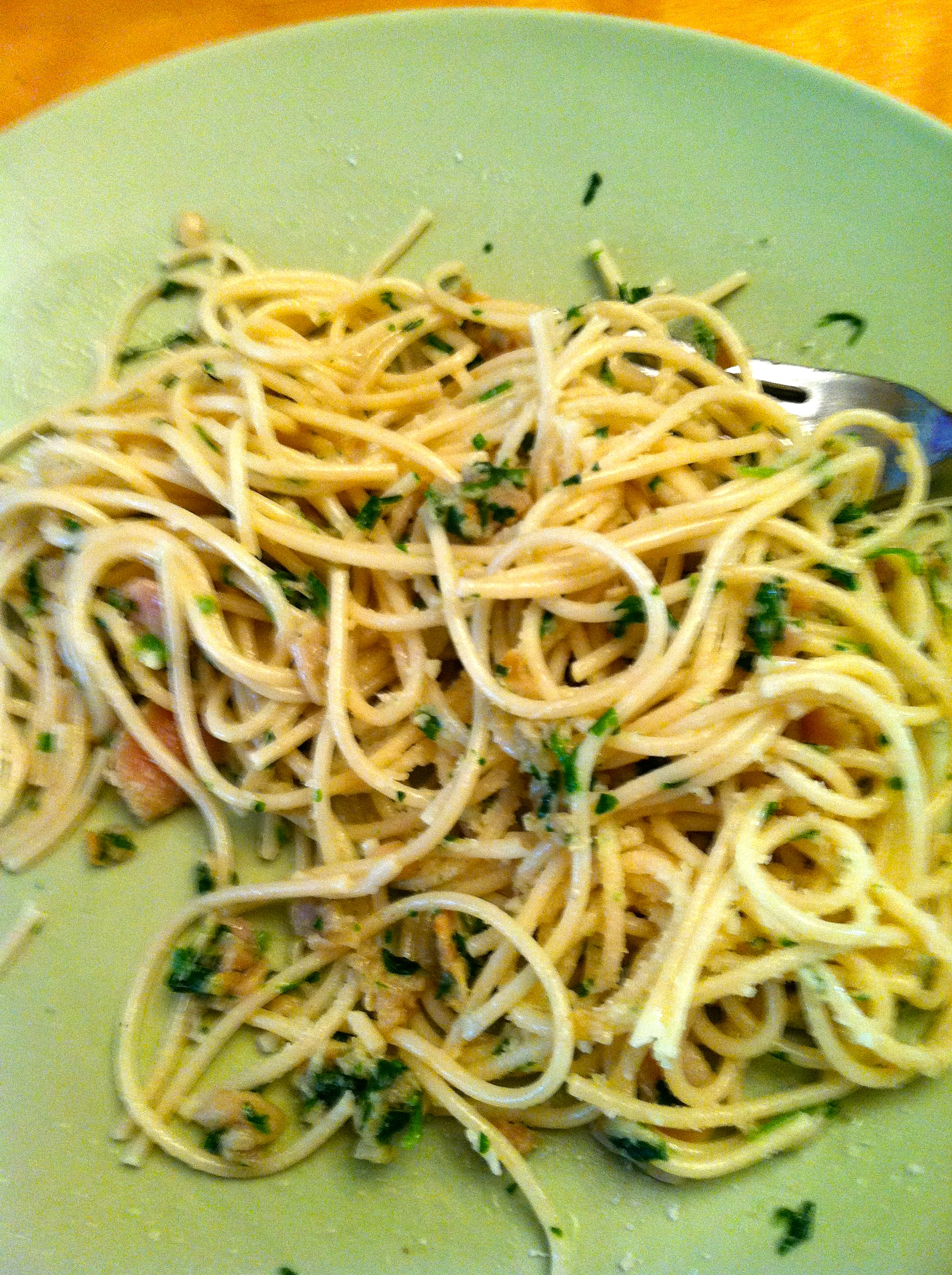 Clams linguine, prepared by my mom and brother! 